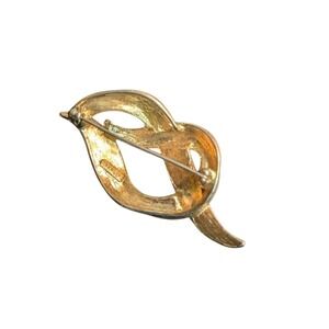 Monet Gold-Tone Abstract Ribbon Pin Brooch Vintage Textured Swirl Design